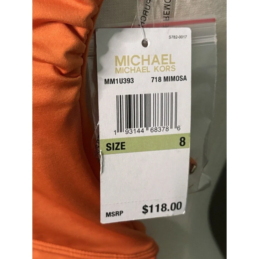 NEW Michael Kors Swimsuit Women Sz 8 Monokini grommet One Shoulder Orange $118